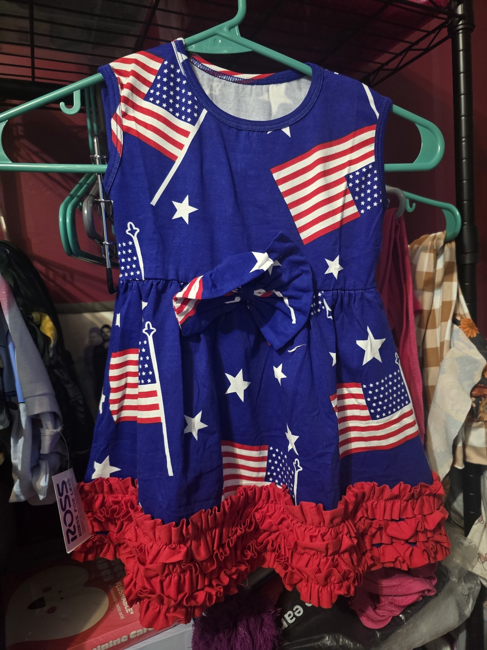 Girls' Navy & Red Flag Print Bow Dress